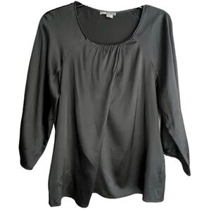 VINCE Pleated Front 3/4 Puff Sleeve SILK Blouse Top Black Womens Size Small